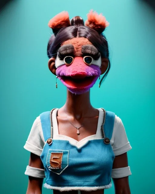 Waist up Portrait, hybrid character, waitress woman with monster muppet mask that covers her entire head, retro style, Sesame Street style, smooth, unreal engine 5, god lights, ray tracing, RTX, lumen lighting, ultra detail, volumetric lighting, 3d.