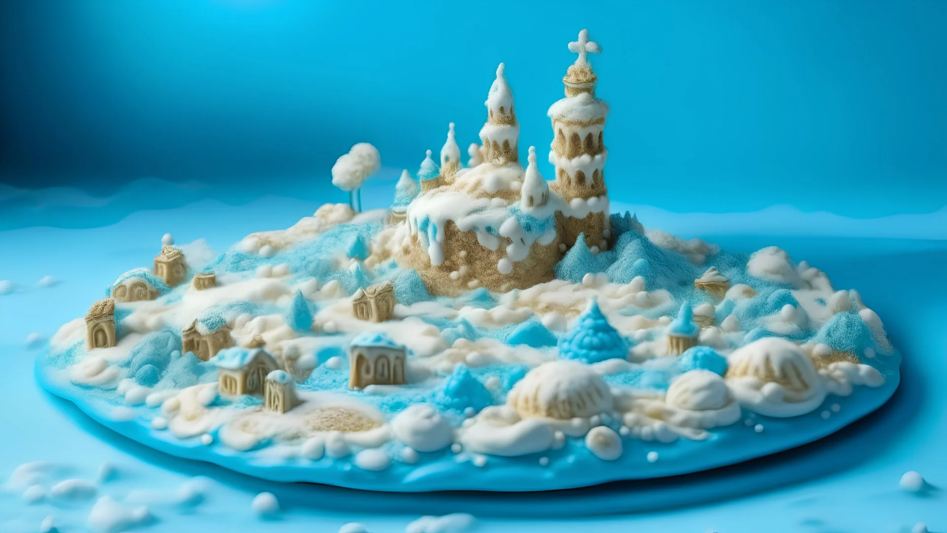 A light blue snowy wonderland made out of ice cream painted by Vincent van Gogh