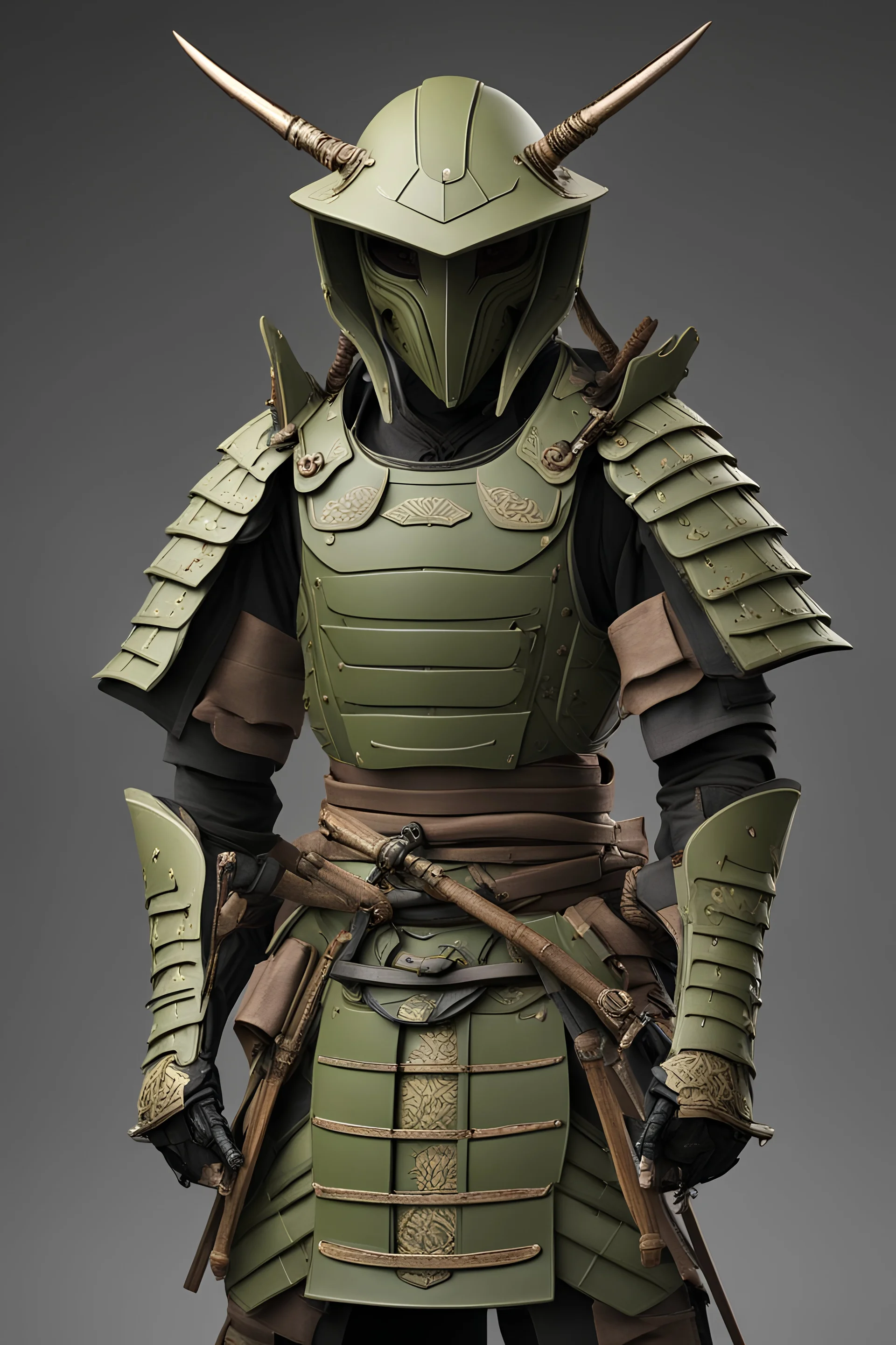 mantis themed samurai armor olive color