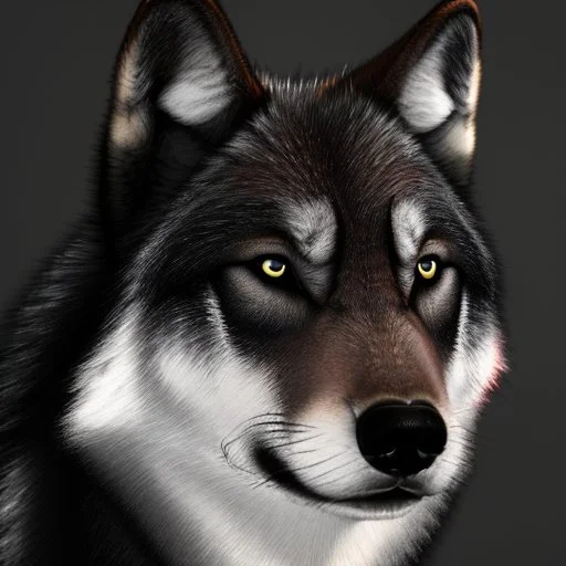 Ultra realistic cg rendering of black wolf with gold eyes