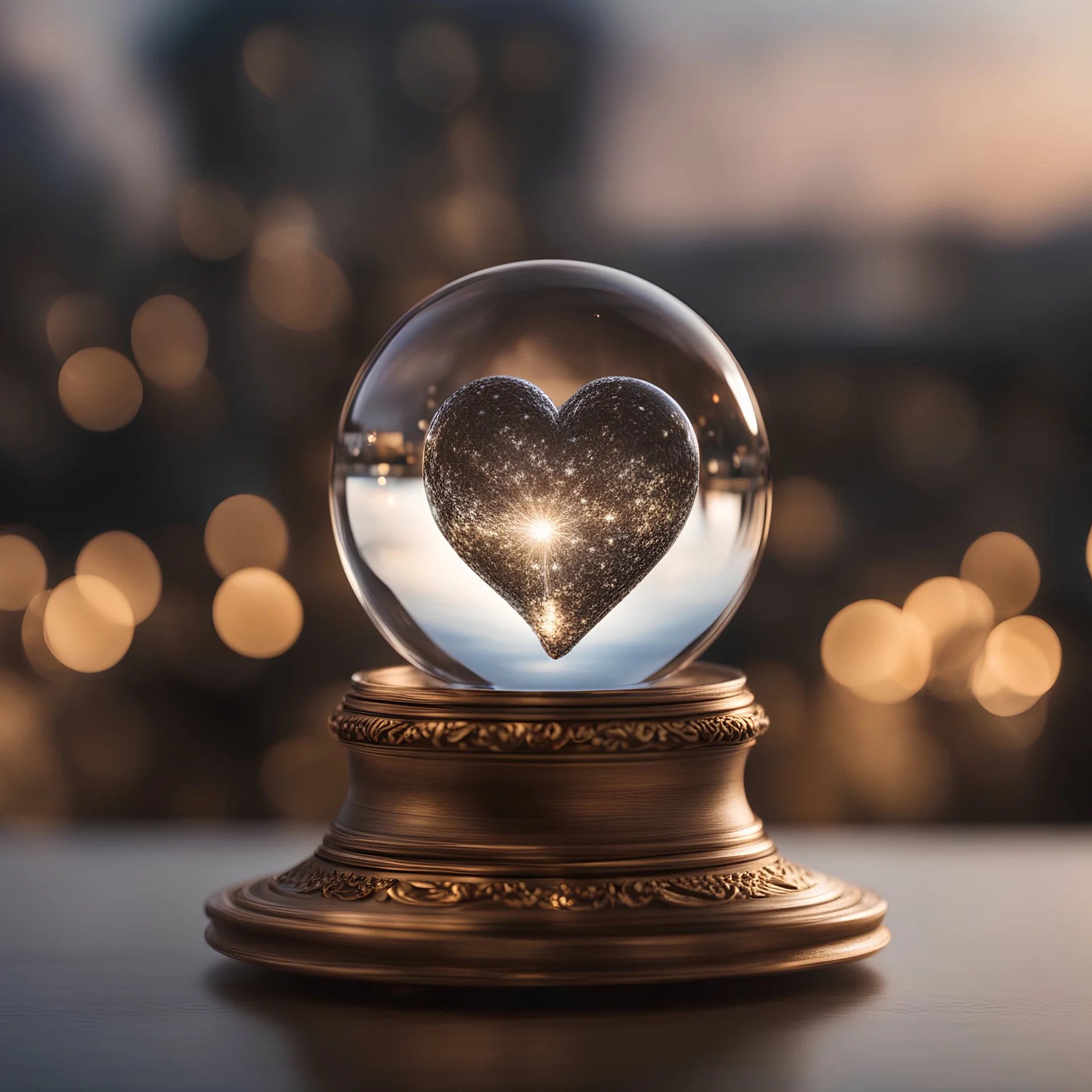 Crystal ball with heart inside, shot on Hasselblad h6d-400c, zeiss prime lens, bokeh like f/0.8, tilt-shift lens 8k, high detail, smooth render, down-light, unreal engine, prize winning