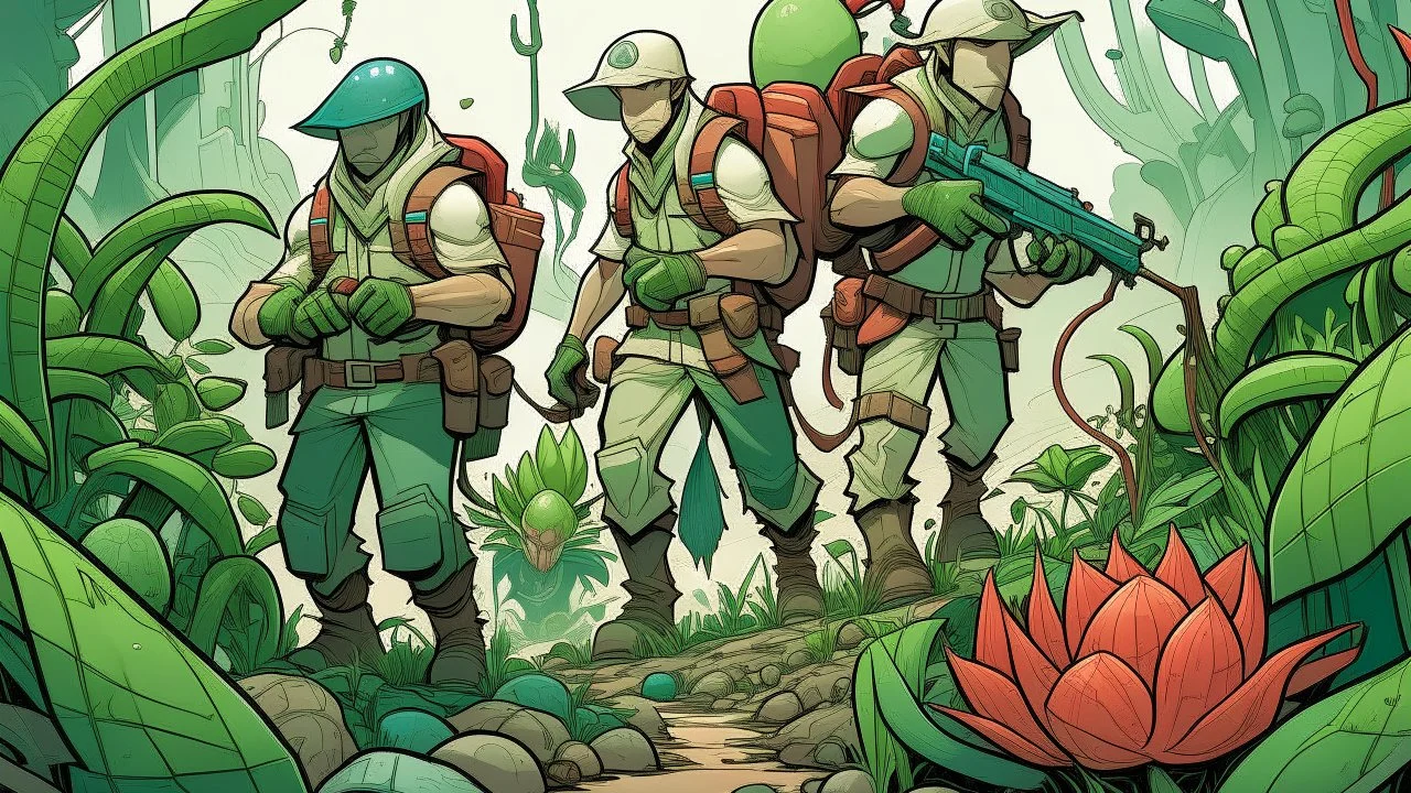 In a moment of defiance and steadfastness, persistence and intelligence appear in the explorers, as they find a way to counter the threat posed by the aggressive fleshy plant. Combining efforts and using the unique skills that the squad possesses, they develop an intelligent strategy to overcome this unfamiliar enemy. The chapter is centered on joint efforts to understand the weaknesses of the composition of plants and the search for a way to destroy them or at least reduce their danger. They u