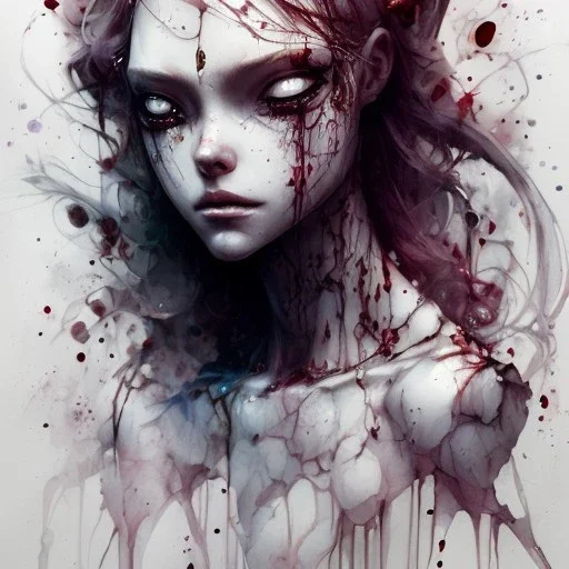 girl crying blood, style watercolor illustration by <agnes cecile> <John Kenn Mortensen> <Yoji Shinkawa>,