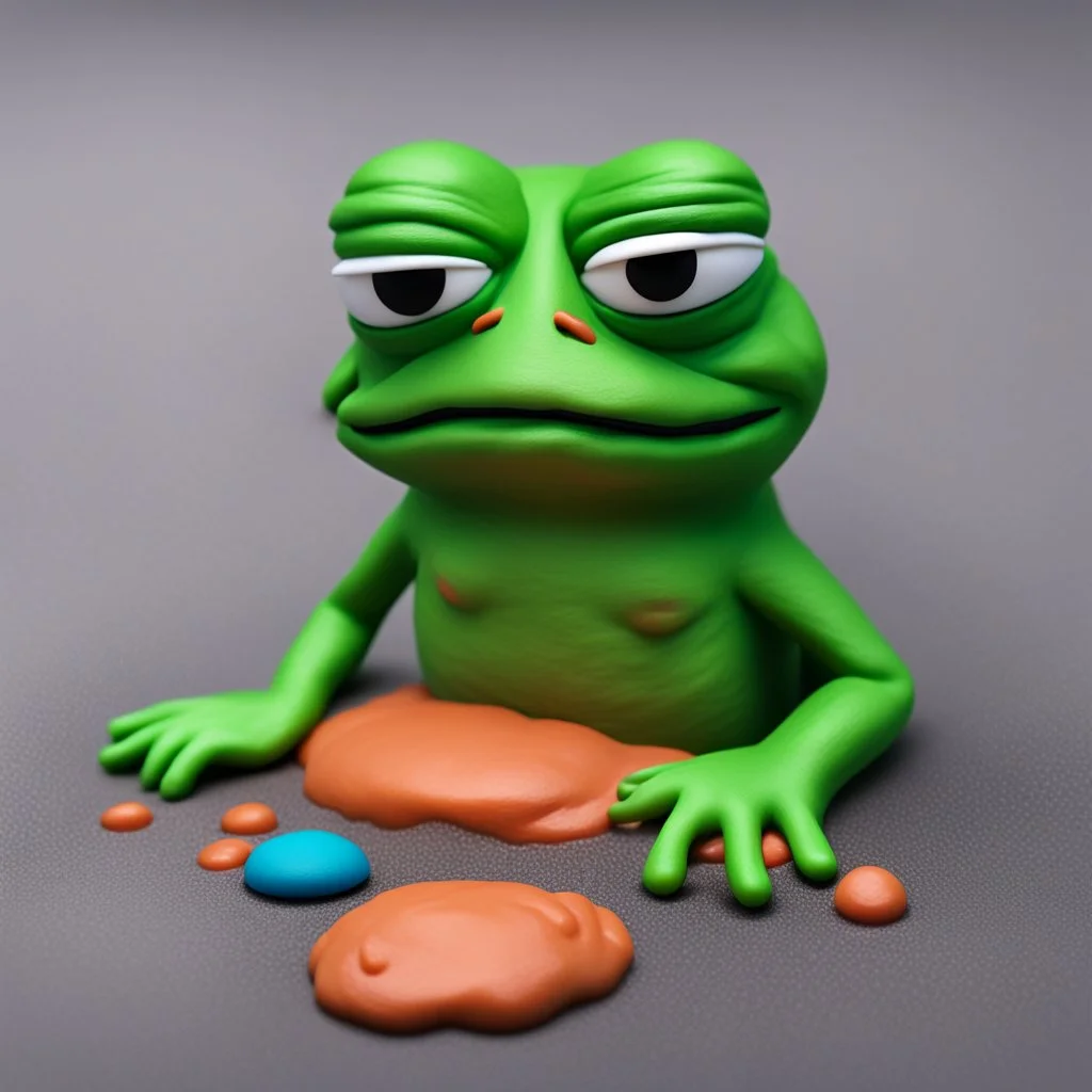 Pepe the frog, sadge, depressed, gloomy, 3D putty, playdough