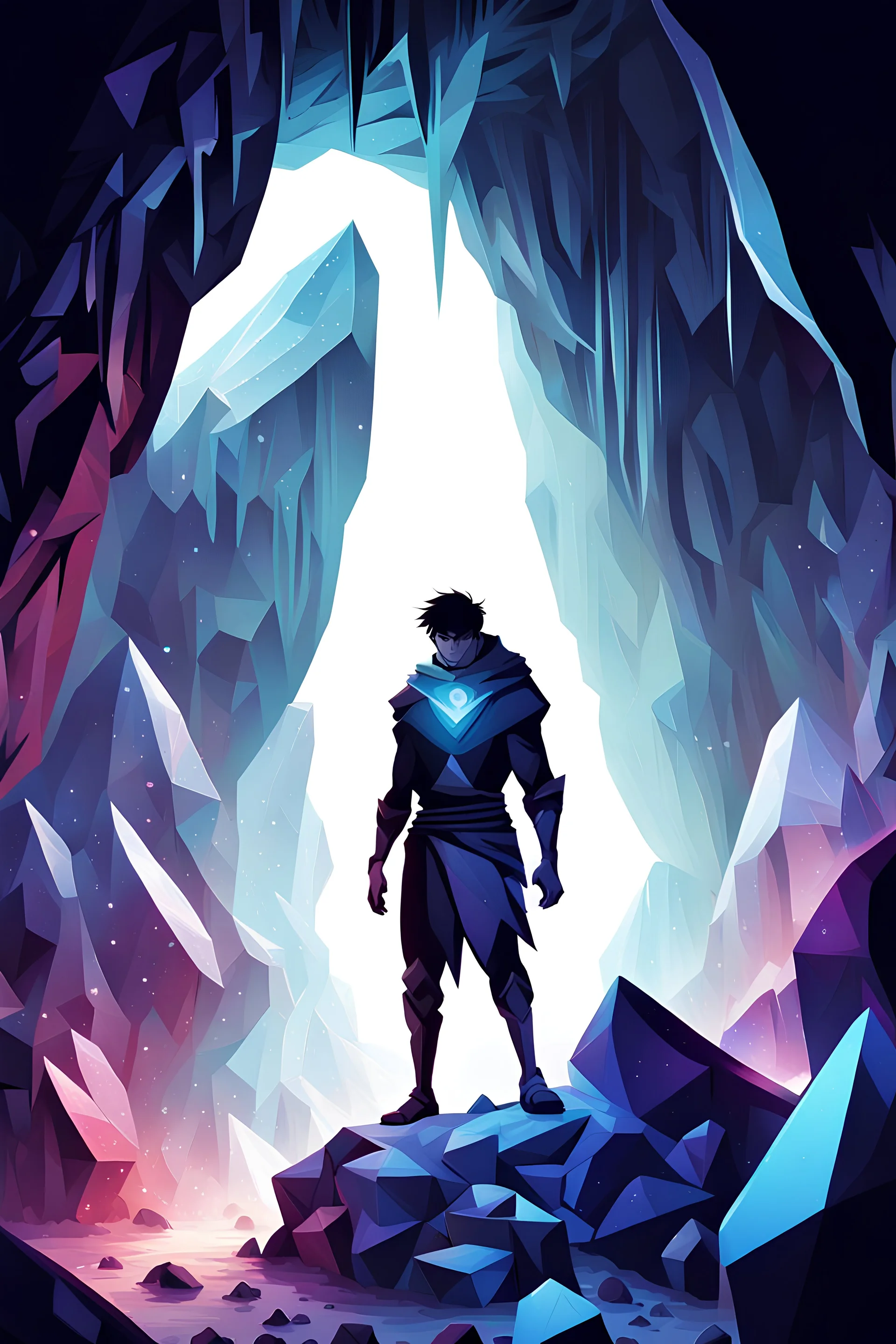 hero in a Cave of the Crystals stylized Dan Volbert