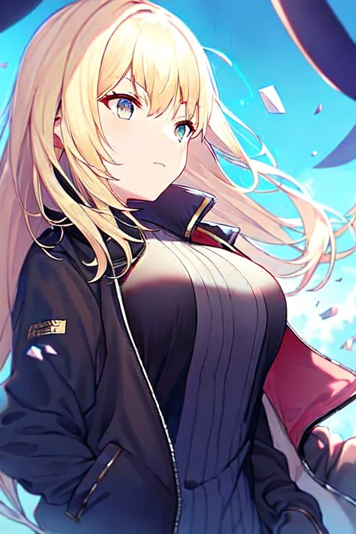 blonde girl falls with jacket fall from the sky