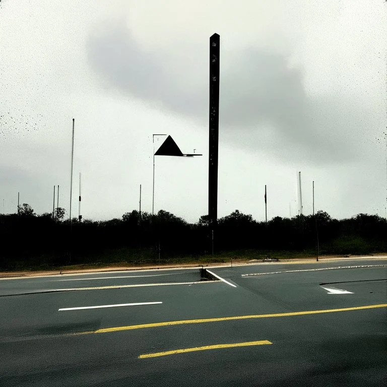 Minimal contemporary abstract oil paintings of desolate 1960s carpark with road markings and concrete fragments. Overlay with grungy typography graphics. style of Justin Mortimer and Francis Bacon.