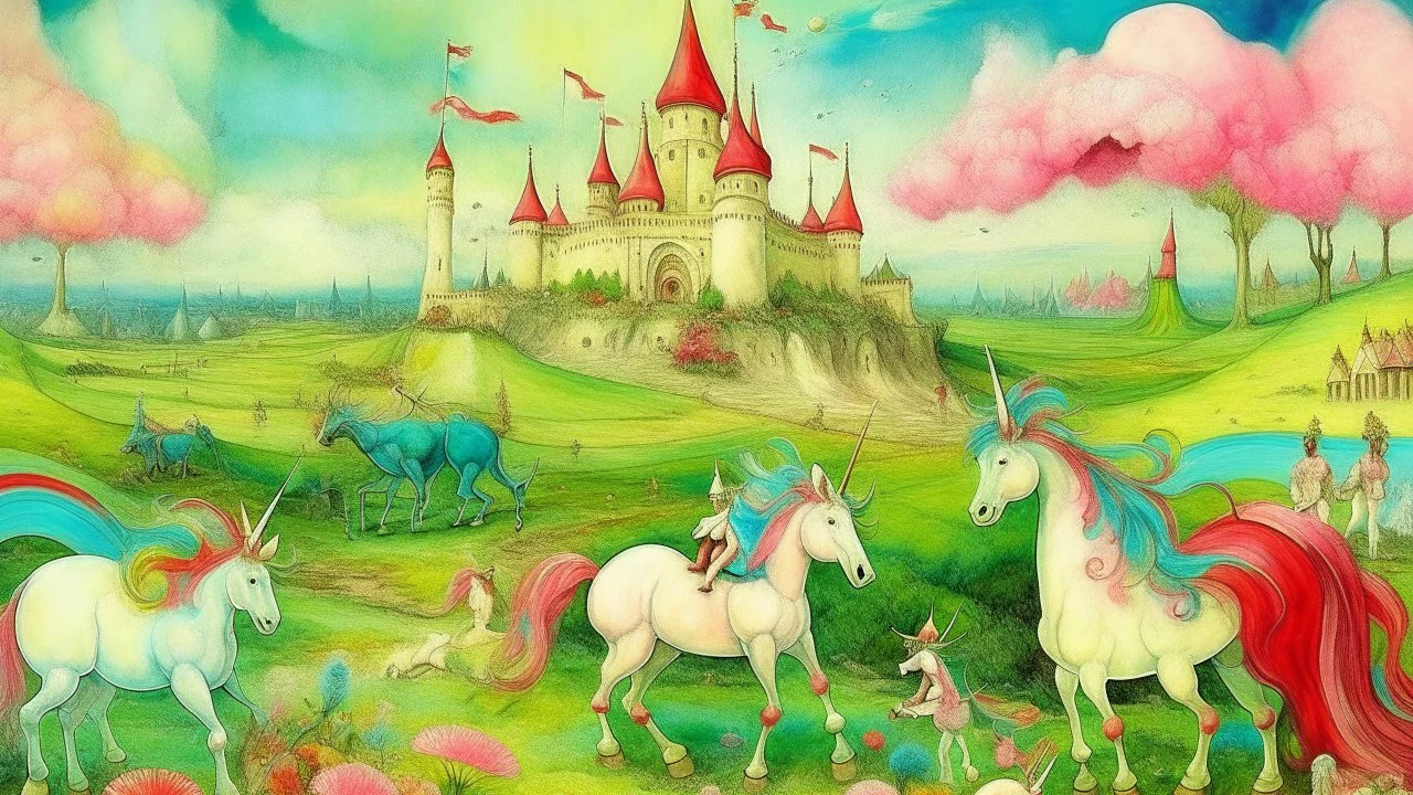 A kingdom filled with unicorns made out magic candy painted by Edgar Degas