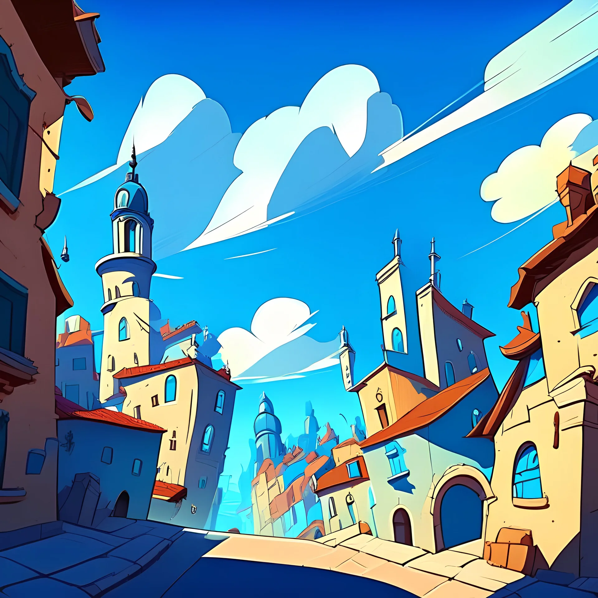 cartoon old city blue sky background