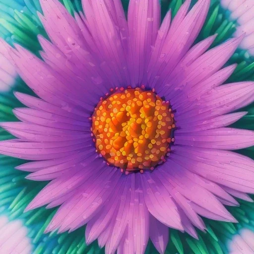 microphotography top-down view of a multicolored complex flower, high definition, detail, HD, 8k, realistic, 3d rendering, blender, photography, fisheye, bulge, tilt shift blur, microbiology