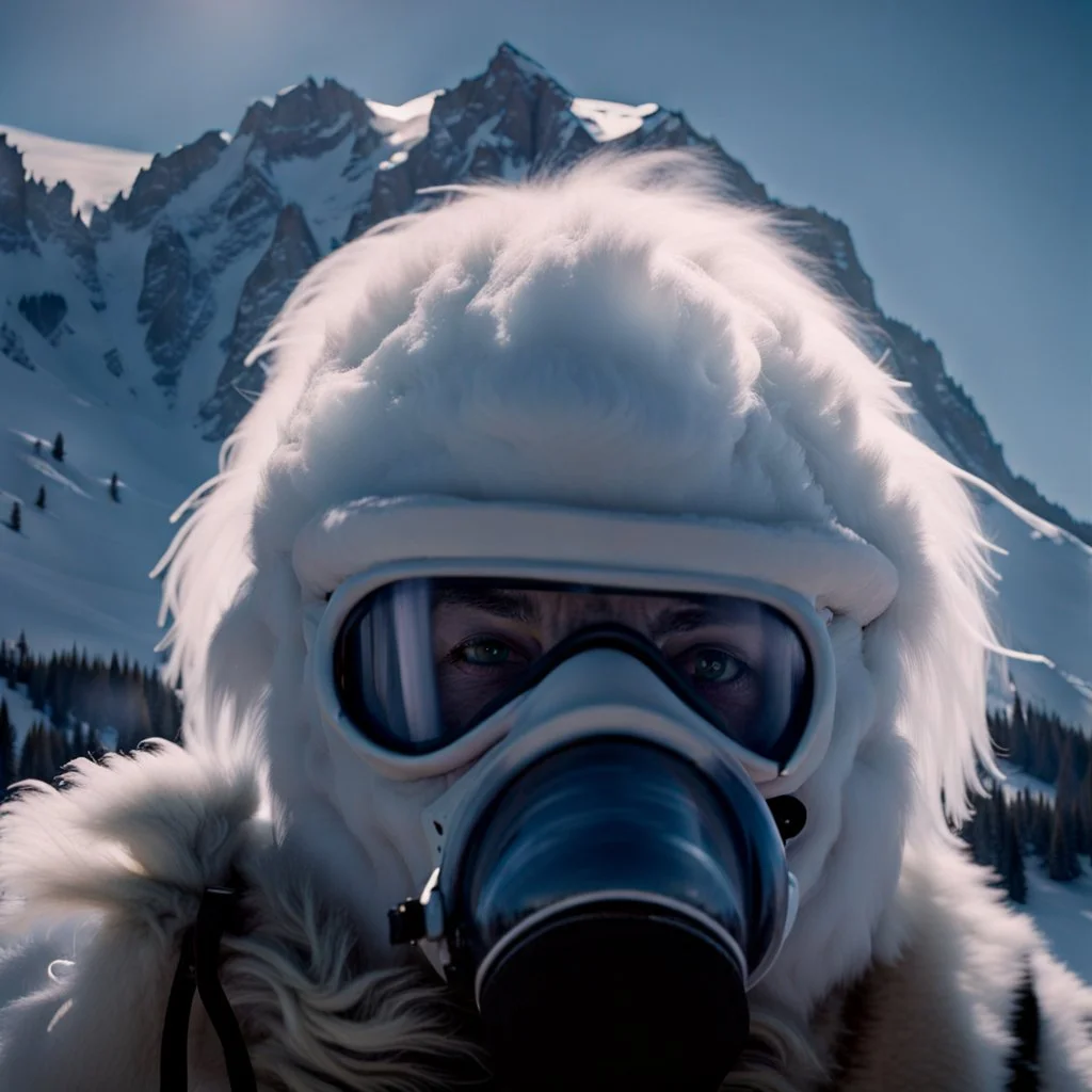 Yeti in an elastomeric respirator, Kananaskis Country