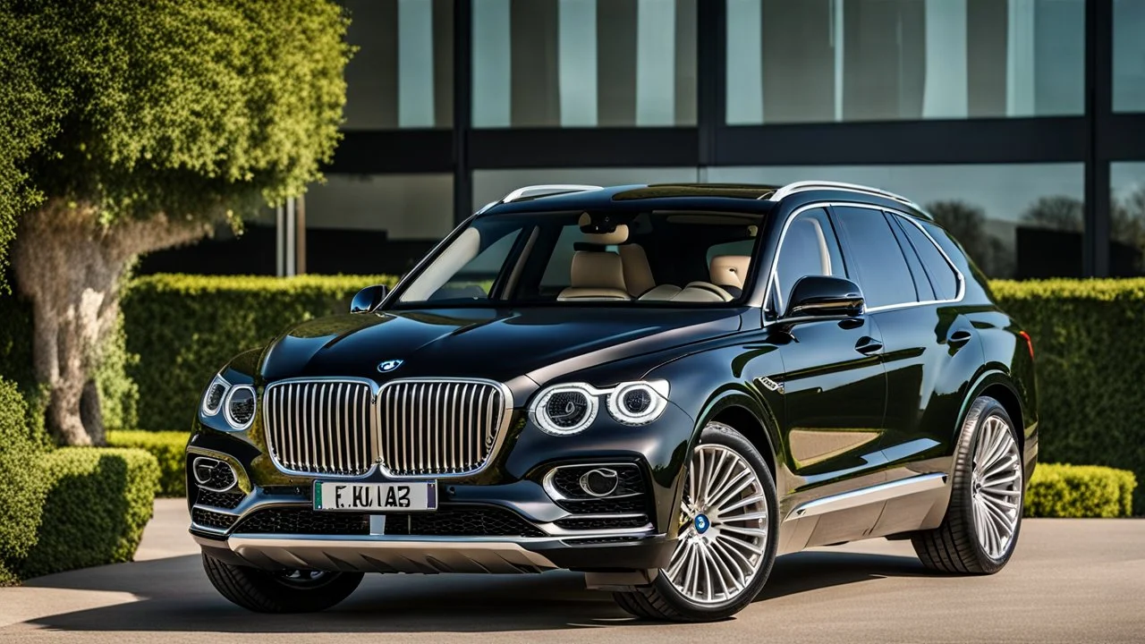 A luxurious (((fusion of a bmw and Bentley bentayga))), its sleek contours and opulent details blending seamlessly together