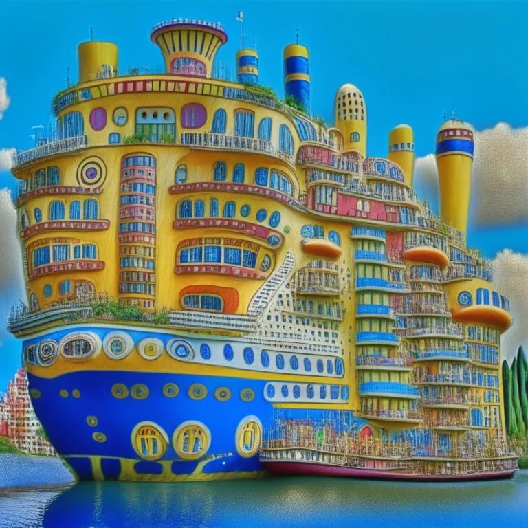 big cruise liner in hundertwasser style high definition