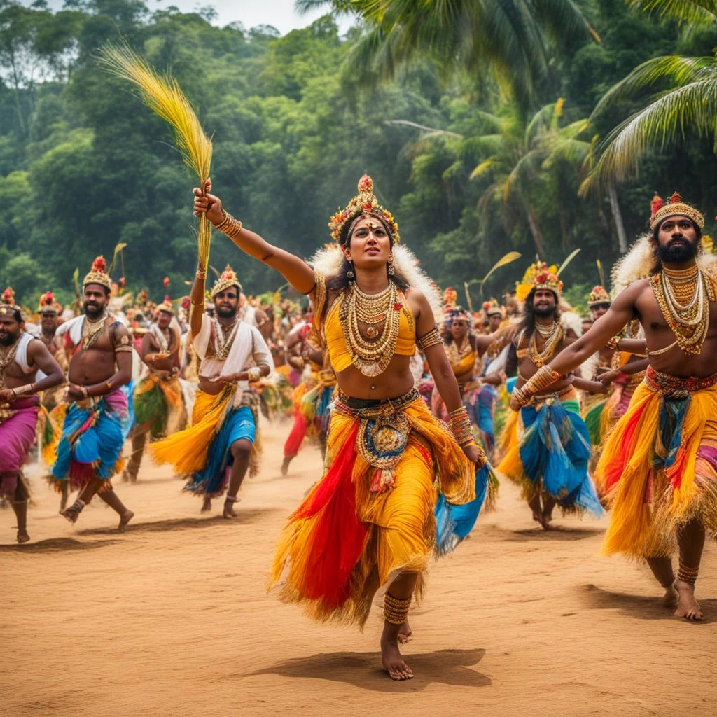 In the land of Sri Lanka, where traditions thrive, There's a dance of gods, keeping spirits alive Oh, kulu natume, dance of gods so true, Celebrate the harvest, in rhythms we move,