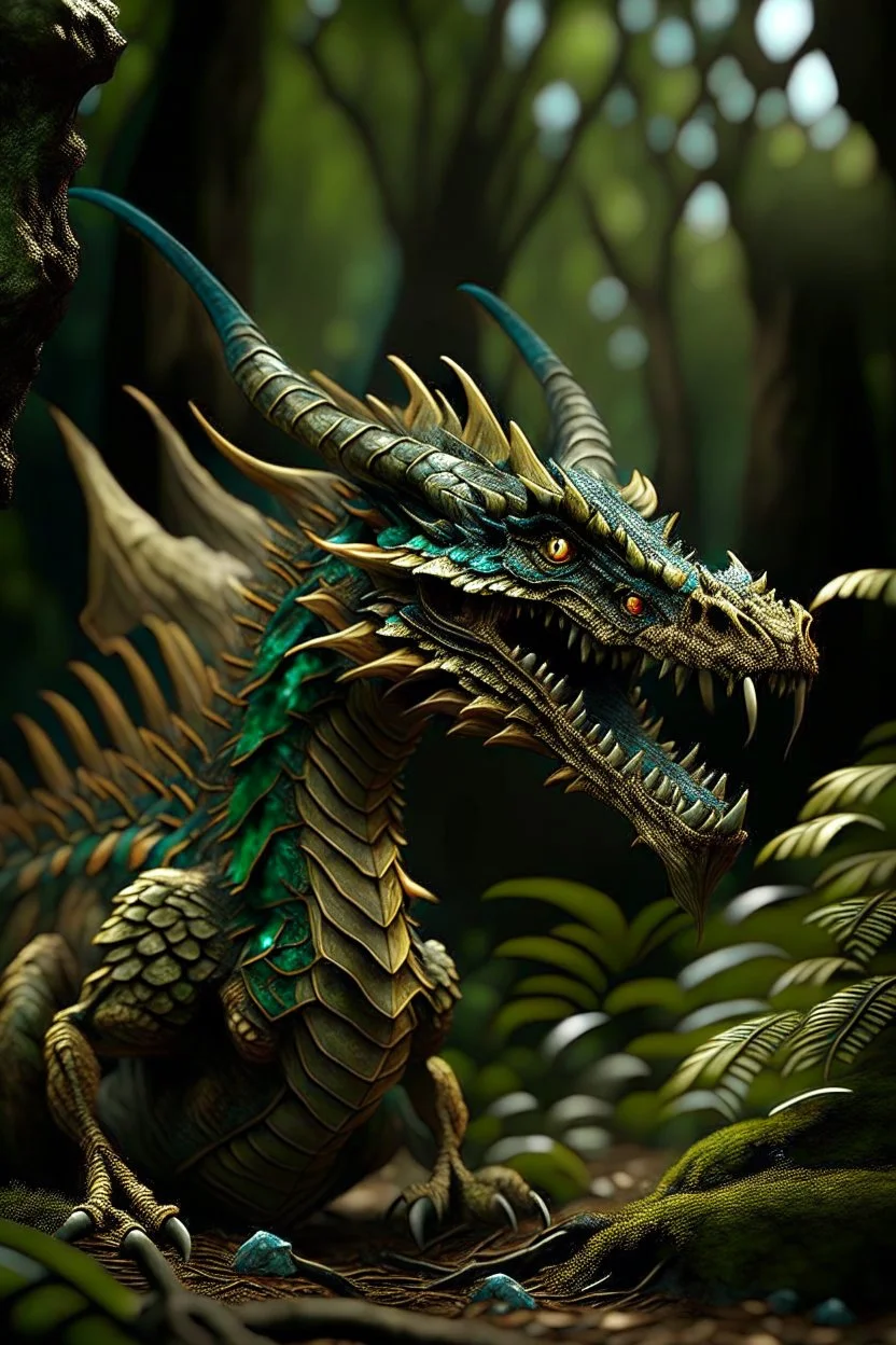 terrifying winged dragon with rattle snake head in deep swampy jungle, in the style of fantasy movies, photorealistic, shot on Hasselblad h6d-400c, zeiss prime lens, bokeh like f/0.8, tilt-shift lens 8k, high detail, smooth render, unreal engine 5, cinema 4d, HDR, dust effect, vivid colors