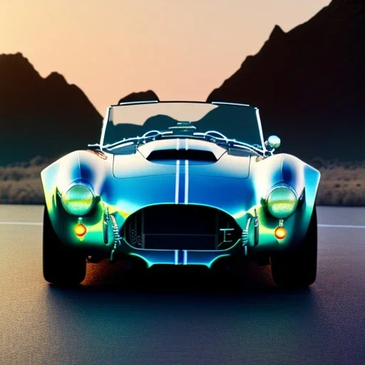 fullbody Drawing of '1965 Shelby Cobra',intricate detail,andrea bonelli,Kilian Eng,Ohrai,evan lee,Aleksandr Sidelnikov,three quarters frontal aerial view,toned colors,16k