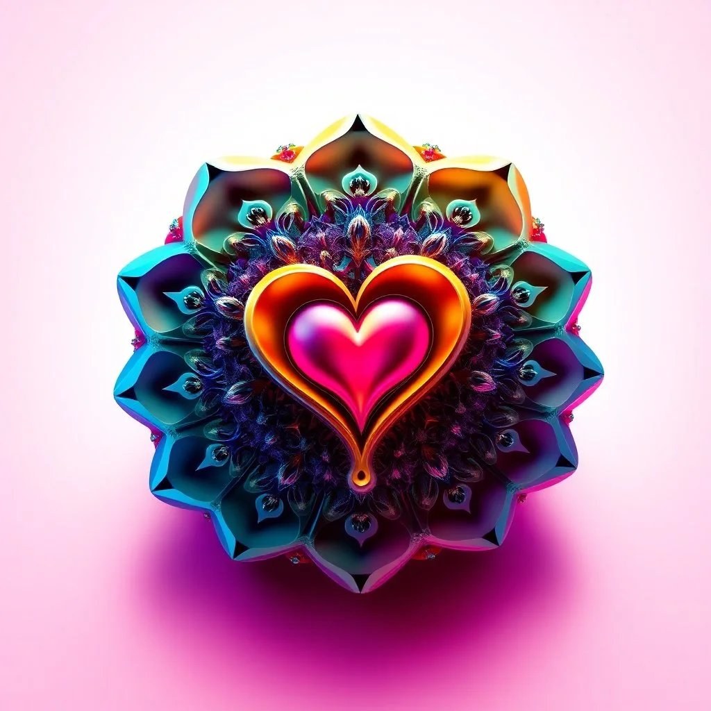 beautiful mockap graphic sifi ,colorful ,artistic, math,nice 3d fractal recursive art with love heart symbole