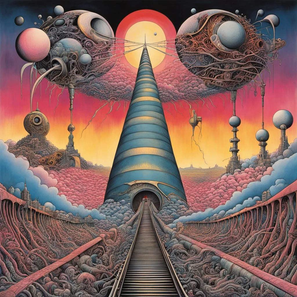 Pink Floyd album art for "Cymbaline", apprehension creeping like a train up the spine, surreal, by Gerald Scarfe, by Emek, by Alan Kenny, concept art, dramatic, detailed color ink illustration, psychedelic album cover, trippy, expansive, smooth, weirdcore, text: Cymbaline.