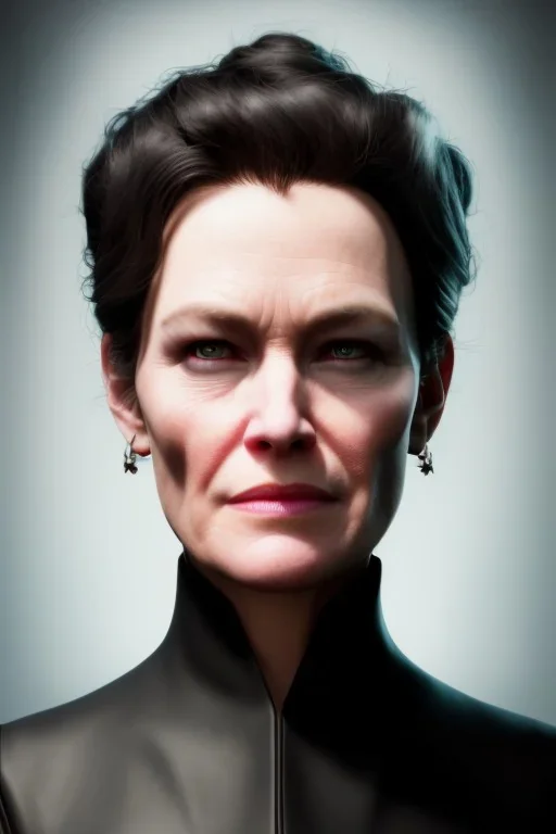 Robin Wright as evil queen in black leather, busty, cleavage, curvy, Claire Underwood, angry, stern look. character design by cory loftis, fenghua zhong, ryohei hase, ismail inceoglu and ruan jia. unreal engine 5, artistic lighting, highly detailed, photorealistic, fantasy