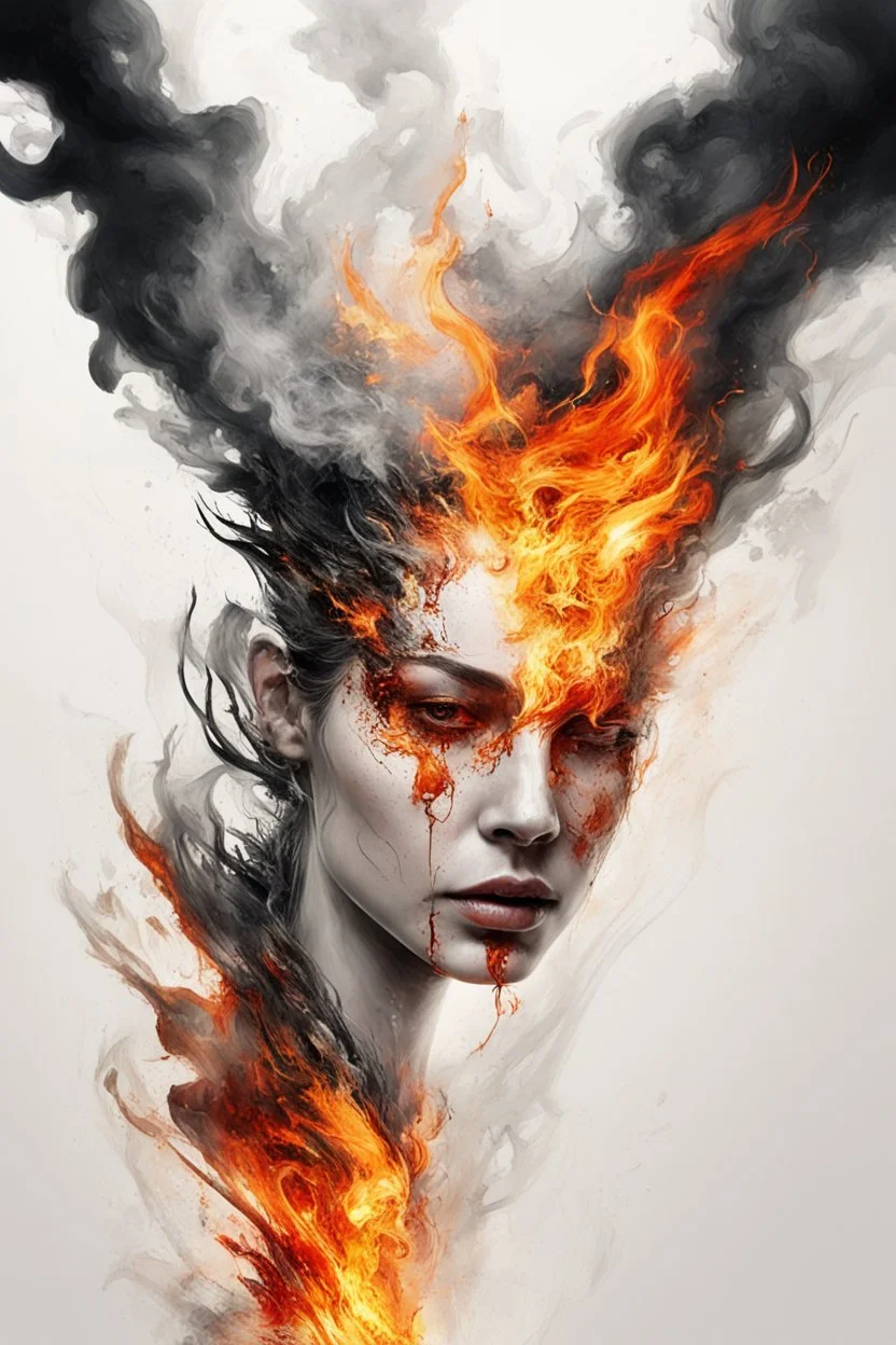 art, abstract, human, burning edges, (intense and emotional visual experience:1.5), (captivating and fiery ambiance:1.3), (dramatic and captivating essence:1.2), (fiery details:1.3), white background