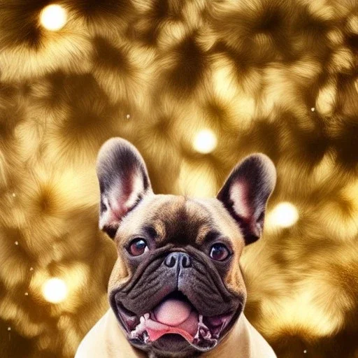 Portrait of a french bulldog with brown fur celebrating new year and christmas and whishing all the best