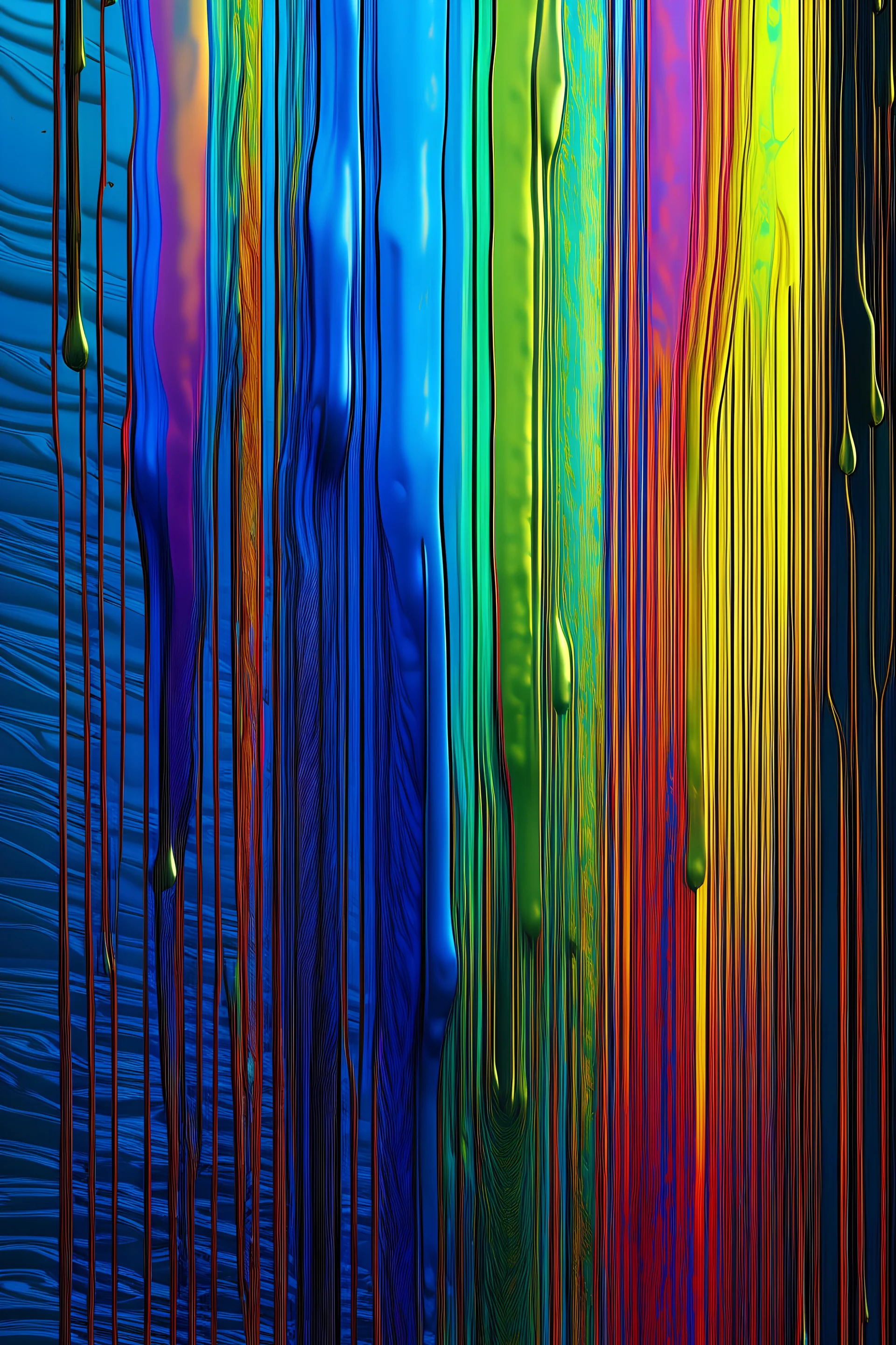 Shimmering metallic skin that transitions through a spectrum of vibrant colors glitchy rainbow