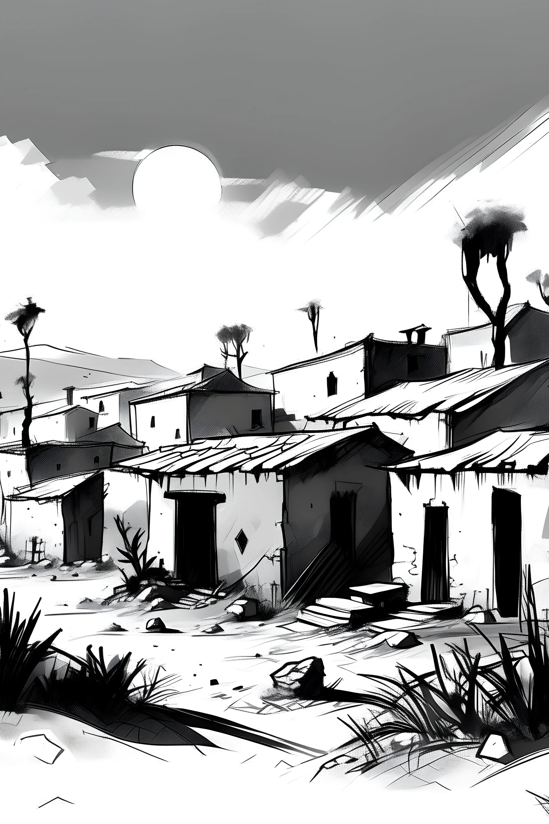 Simple Paint about earthquake with old amazigh implied homes(black and white
