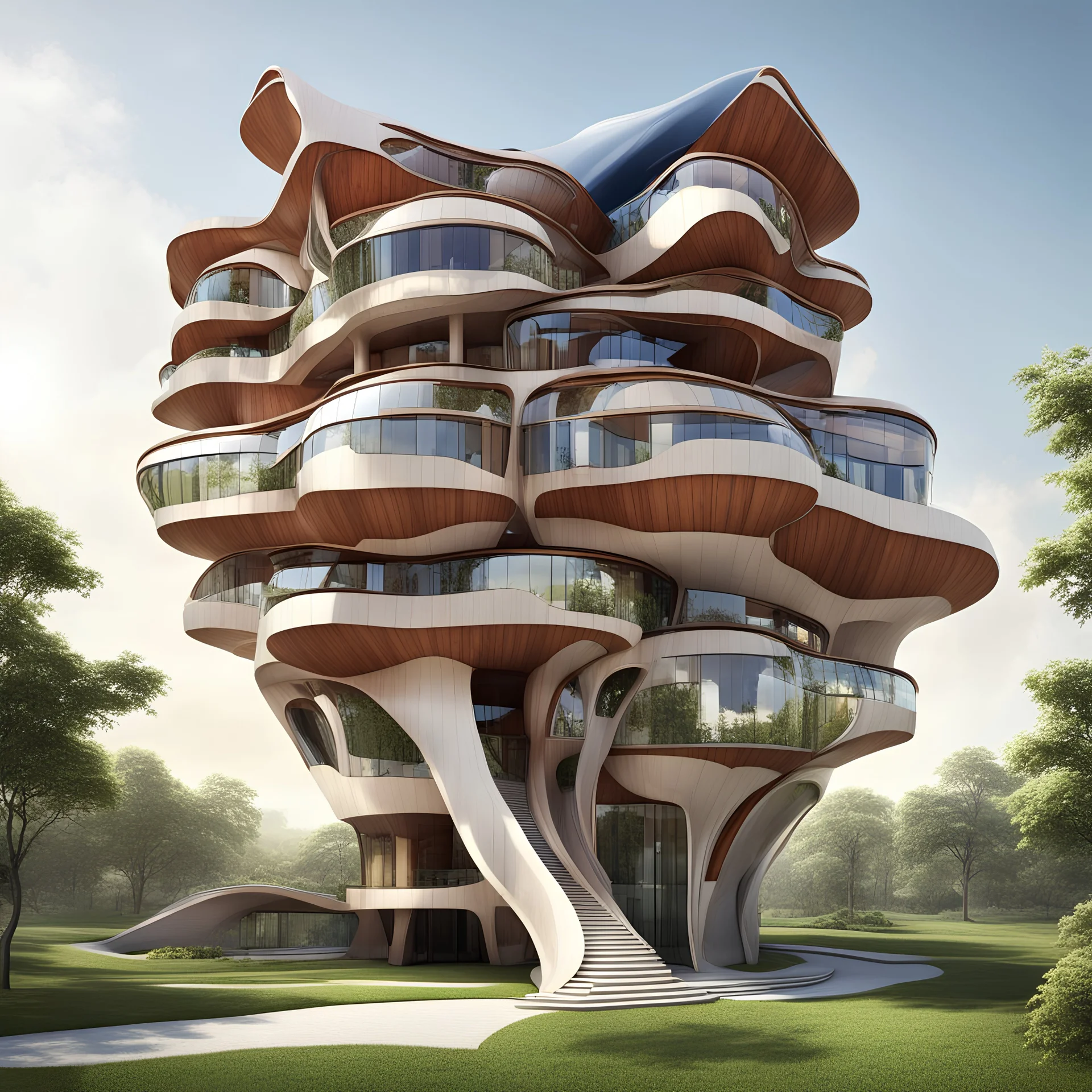 mansion shaped like a weight scale, by Victor Enrich and Toyo Ito, photorealistic, dramatic stunning architecture, 3d Octane Render, surreal architecture, natural lighting, Abstract colorful bizarro