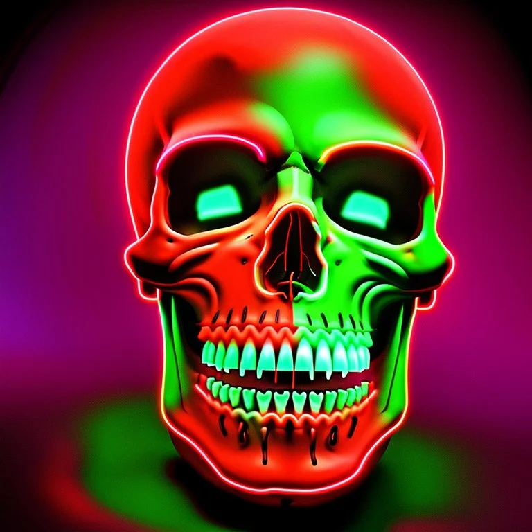 a field of 1000s of cartoonish, anatomically correct, skulls, vivid RANDOM BRIGHT neon colors, dark comedy, well lit, high detail, photorealistic, horrorcore, fun, scary, dead