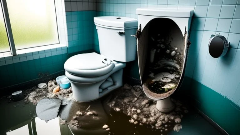 toilet clogged and overflowing with sewage water