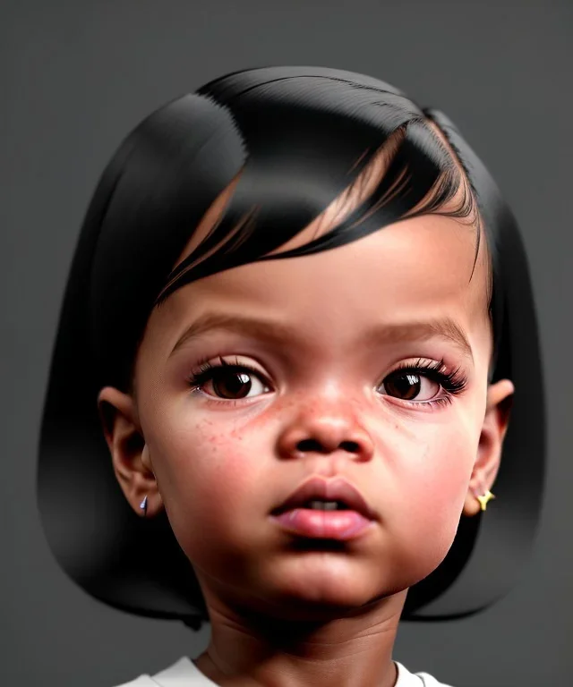 Rihanna toddler, full body, soft skin, dramatic lighting, hyper realistic