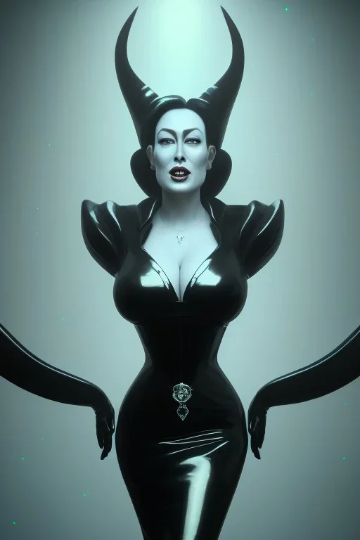 Joan Crawford as evil queen in black leather, busty, cleavage, dominatrix, curvy, angry, stern look. character design by cory loftis, fenghua zhong, ryohei hase, ismail inceoglu and ruan jia. unreal engine 5, artistic lighting, highly detailed, photorealistic, fantasy