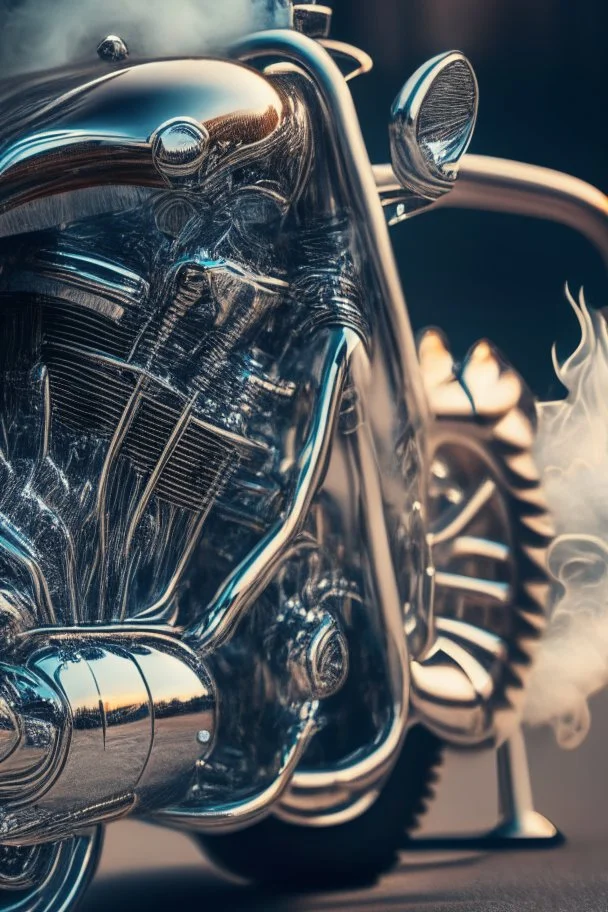 chrome trike smoking, 4 k, trending art, depth of field, high detail, high contrast