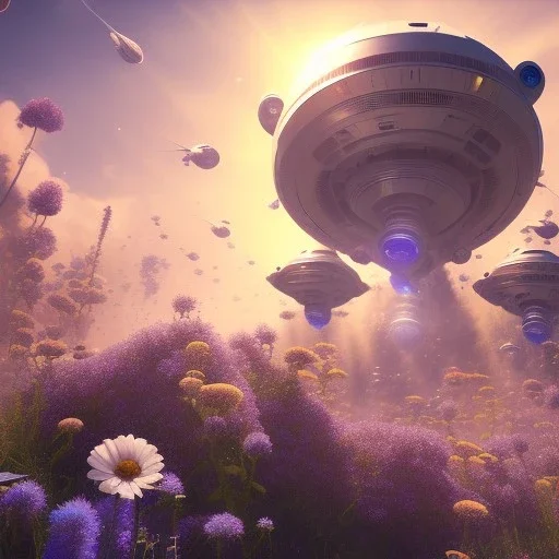 Spaceship landed on futuristic planet, sunny day. clear blue sky, cascade, flowers. Elegant. Extremely detailed. Award winning photography. Fantasy. 8k. Cinematic lighting. Photorealistic. Dynamic lighting. Imperial colors. Crisp quality. Unreal Engine. Colourful cinematic postprocessing. Pixar. VRay.