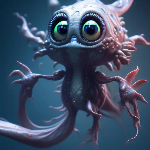 Cute fluid ink creature, big black eyes, unreal engine 5, 8k resolution, photorealistic, ultra detailed