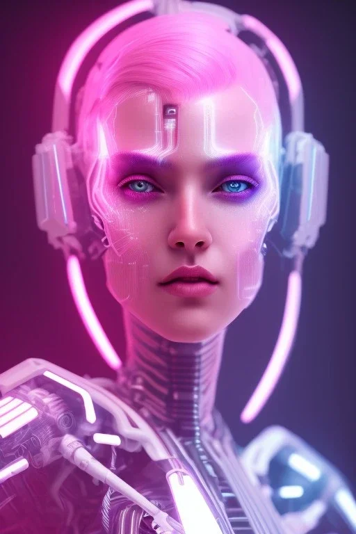 cyberpunk, head, women, portrai, tron, cyborg, robot, cyborg, pink hair, seven , perfekt, real, dream