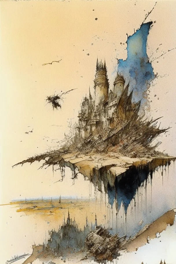 Destroyed City, war, debris, stone, breched, brocken, Perspektiv from the sky, by Jean-Baptiste Monge, Ivan Bilibin, Albert Bierstadt, Reza Badrossama, watercolor ink, pencil sketch, splash art, intricate details, fantasy, beautiful, oil on canvas, award winning, imperial colours, fantastic view, radient colours, very attractive, crisp quality