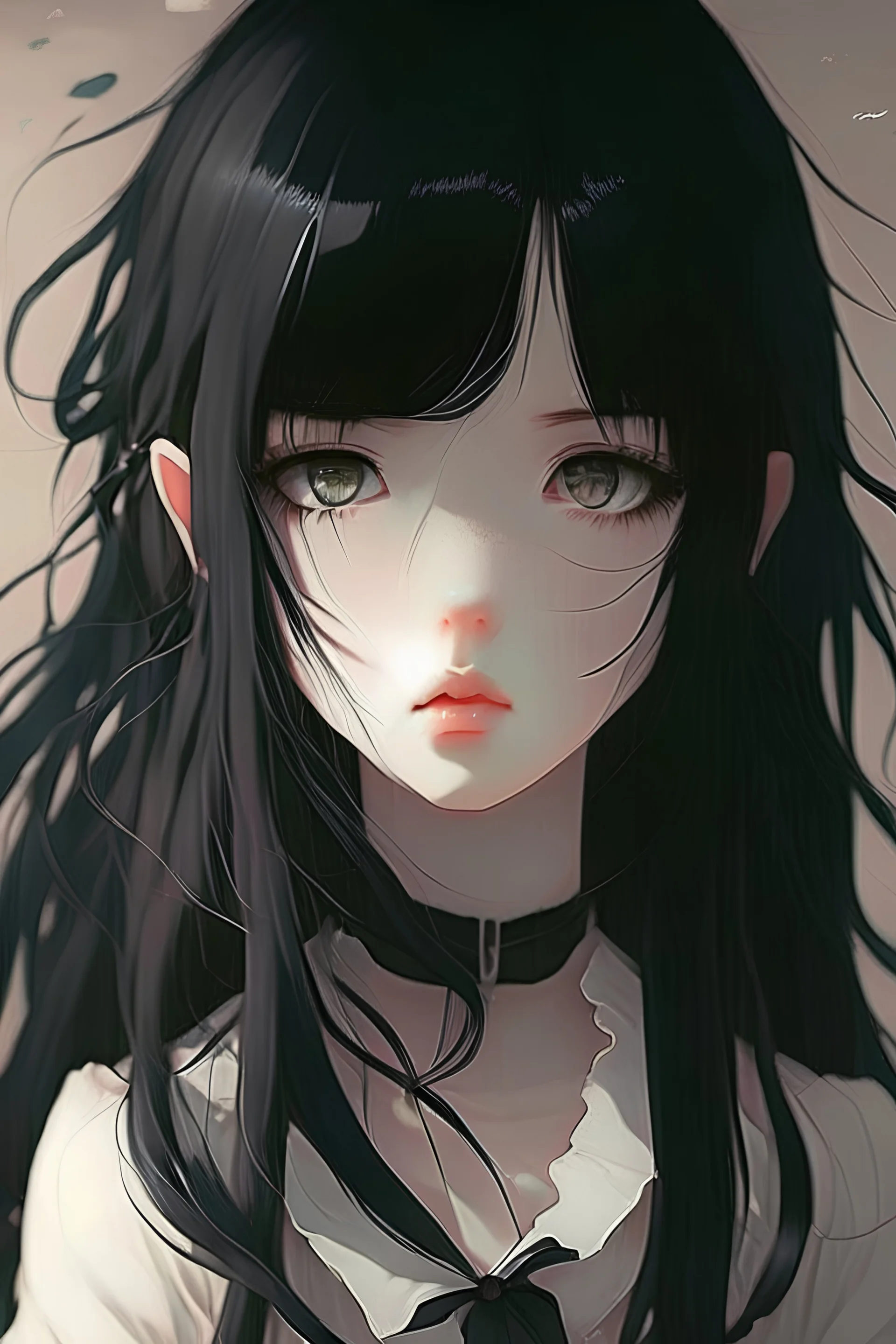 anime, girl, black hair, pale skin