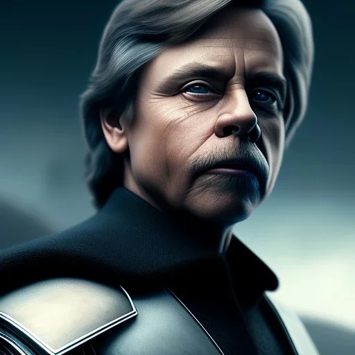 mark hamill walking, dark hair, blue eyes, leather, dark fantasy, art by luis royo and greg rutkowski, portrait shot, concept art, insane detail, ray tracing, photorealism, 8k, octane render, depth of field, backlight