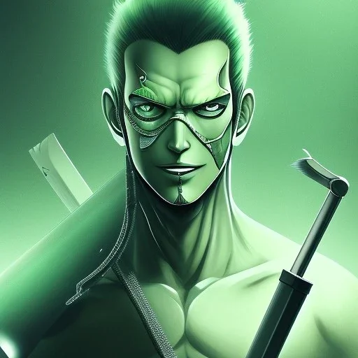 zoro, green, chainsawman, animestyle, denji, three chainsaw style, green head,