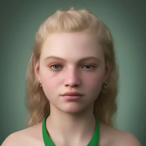 portrait of a teenager girl with curly blonde hair and green eyes