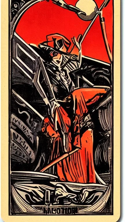 tarot card The WestWorld film noir art deco theme of a Mars