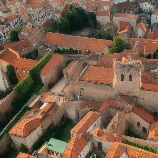 medieval city, walls, top view