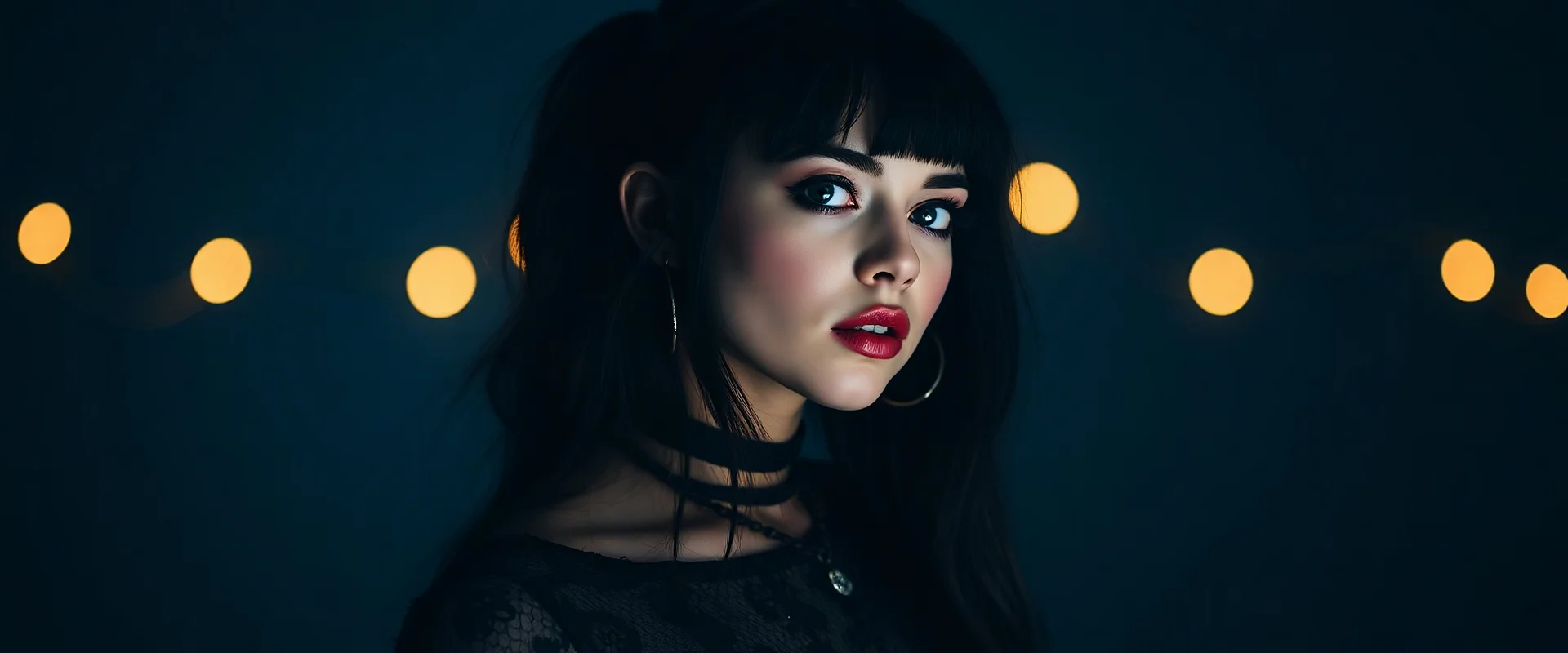 minimalism,amazingly beautiful fashion gothic girl celestial lights in the back ground