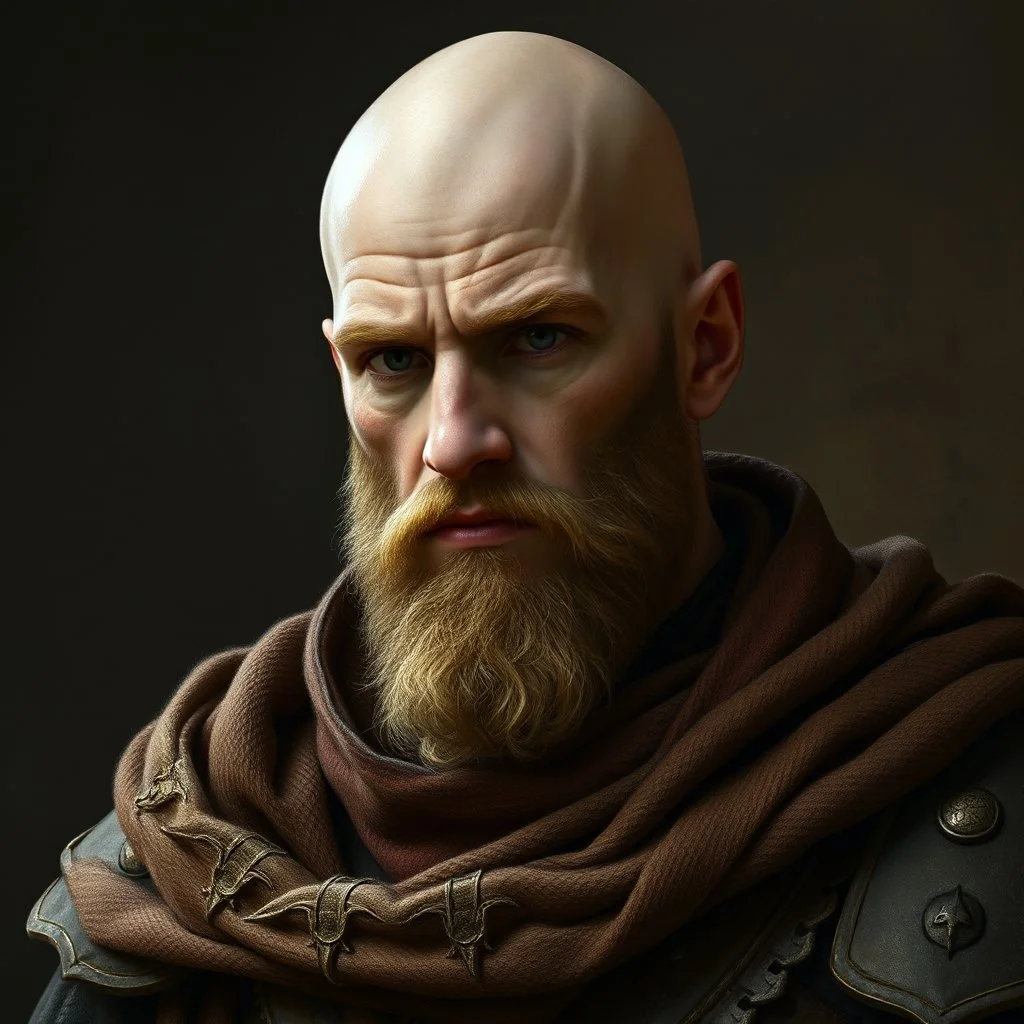 A young large bald noble with ashen skin with a renaissance fantasy grimdark realistic