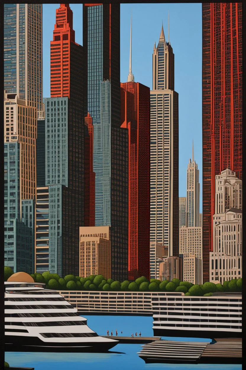 Chicago Skyline; Reverse Perspective; Optical Art; Patrick Hughes