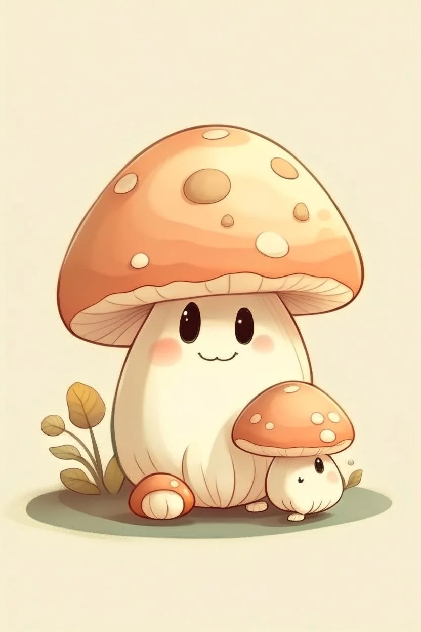 Cute mushroom, soft colors, one baby mushroom and mama mushroom