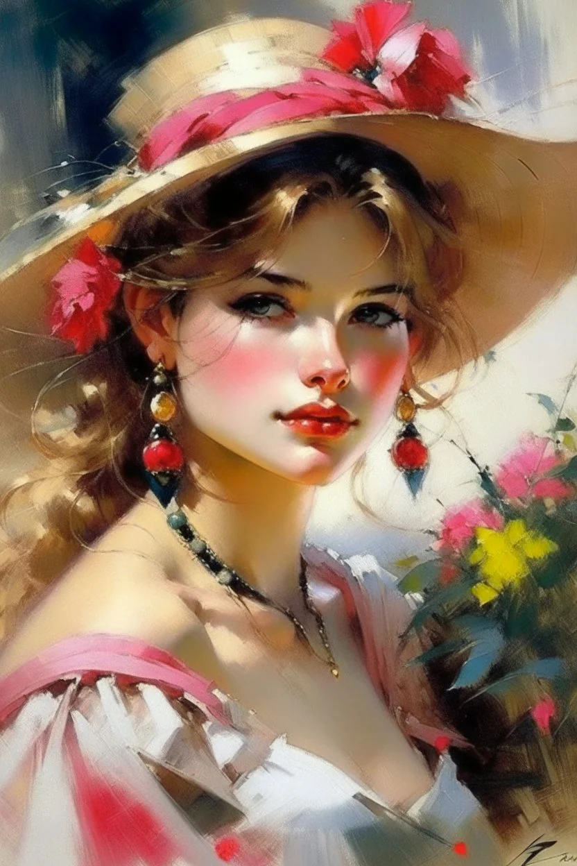 pretty french female,royo,1990s, splash art,