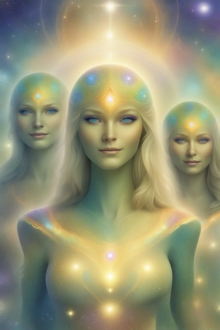cosmic woman,peau bleu,beautiful ufos rainbow, admiral from the future, galactic confédération, fine whole face, crystalline skin, expressive purple eyes,rainbow, smiling lips, very nice smile, costume pleiadian, Beautiful tall woman pleiadian Galactic commander, ship, perfect datailed golden galactic suit, high rank, long blond hair, hand whit five perfect detailed finger, amazing big puple eyes, mouth, high définition lips, cosmic happiness, bright colors,smile