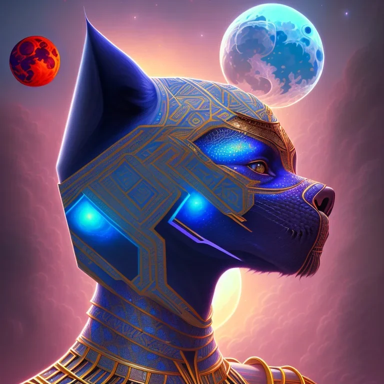 sango fantasy, fantasy magic, intricate, sharp focus, illustration, highly detailed, digital painting, concept art, matte, artgerm and paul lewin and kehinde wiley, masterpiece Asian black panther Mayan pyramid blue space lady space blood moon galaxy